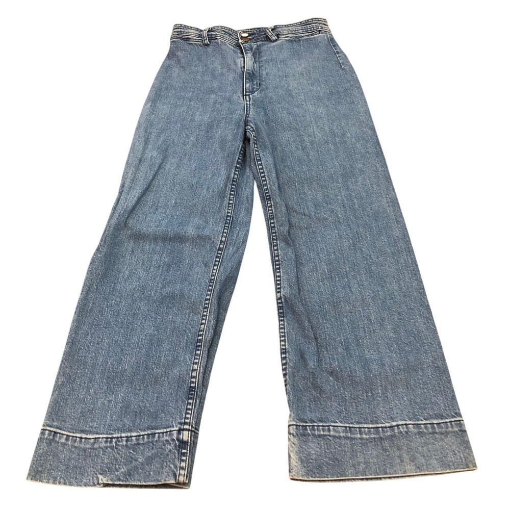 Apiece Apart Wide Leg Jeans Womens 6 Blue High Rise Cropped Denim Made in USA